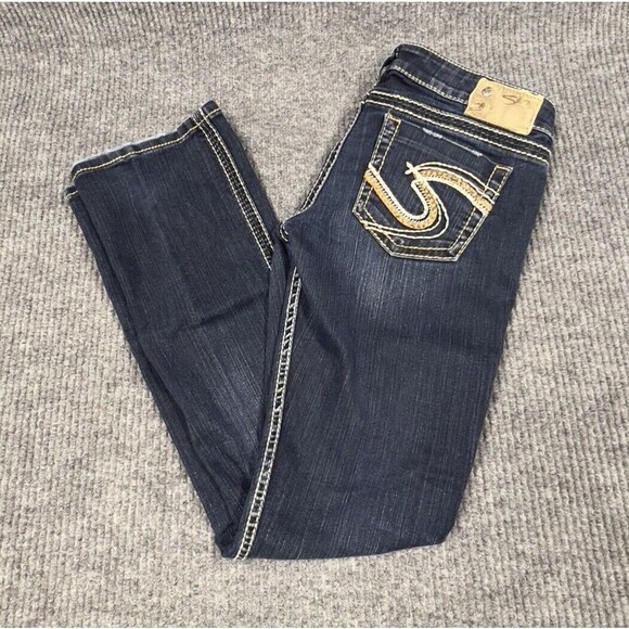 Silver Jeans Women 30x30 Tuesday Slim Bootcut Dark Wash Embroidered Indigo Denim - Picture 3 of 16